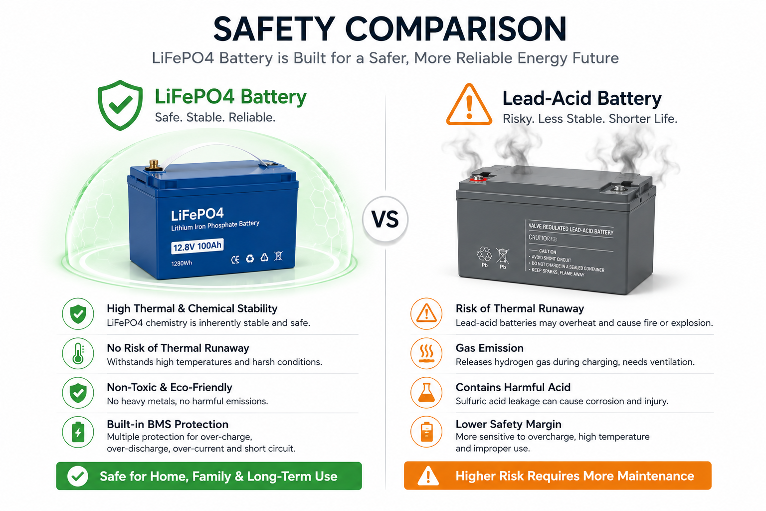Battery safety comparison LiFePO4 vs Lead Acid