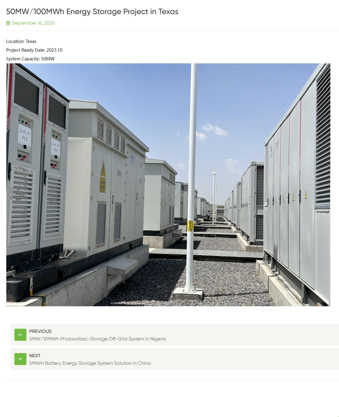 50MW / 100MWh Energy Storage Project in Texas, United States